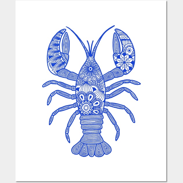 Lobster (blue and white vertical) Wall Art by calenbundalas